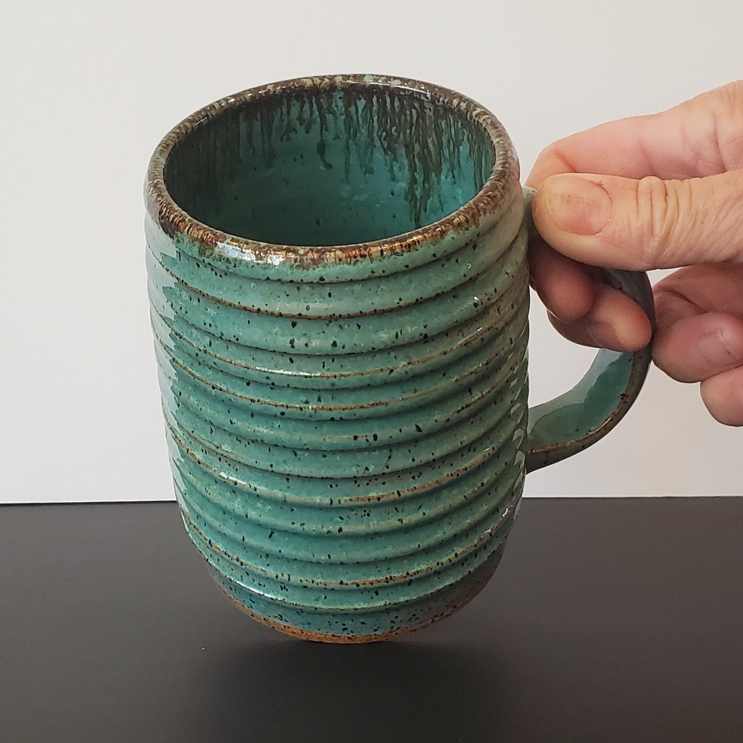 Ribbed Teal Ceramic Mug