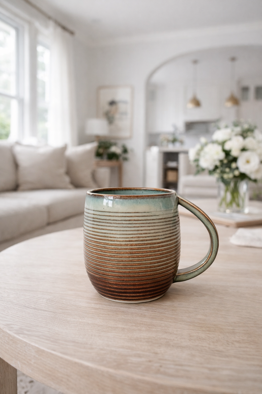 A Soft Blue Striped Ceramic Mug